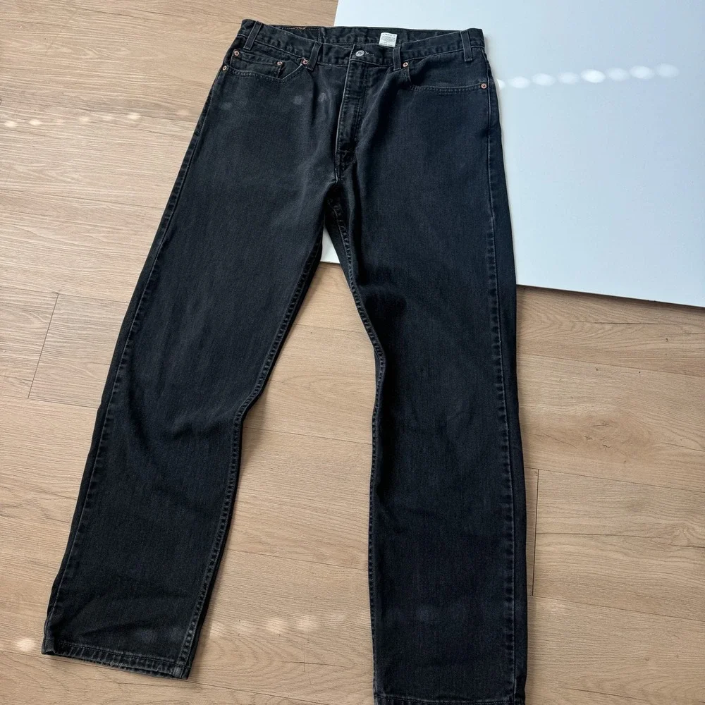 Levis 505 Regular Fit Straight Leg Jeans Faded Black Denim Mens 36x32 Cotton